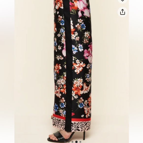 New Lou•Jo Miland floral print side striped Trousers size 40 US 4 - Picture 3 of 10